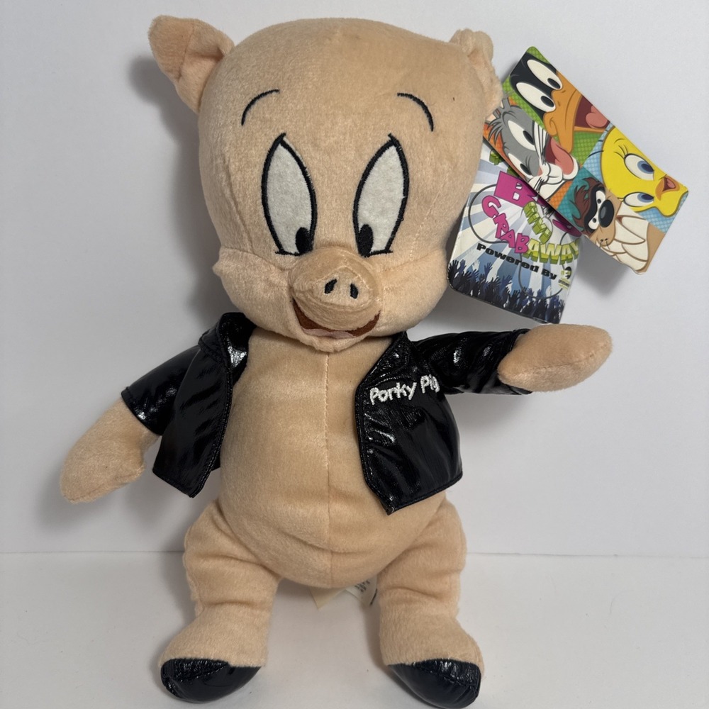 Rare Vintage W/ Tags Porky Pig Loony Tunes "leather"‎ Jacket Plush Stuffed Toy